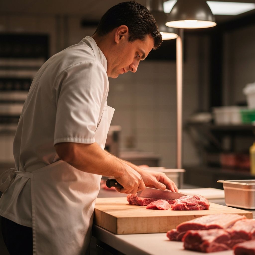 Butcher preparing fresh cuts of meat
