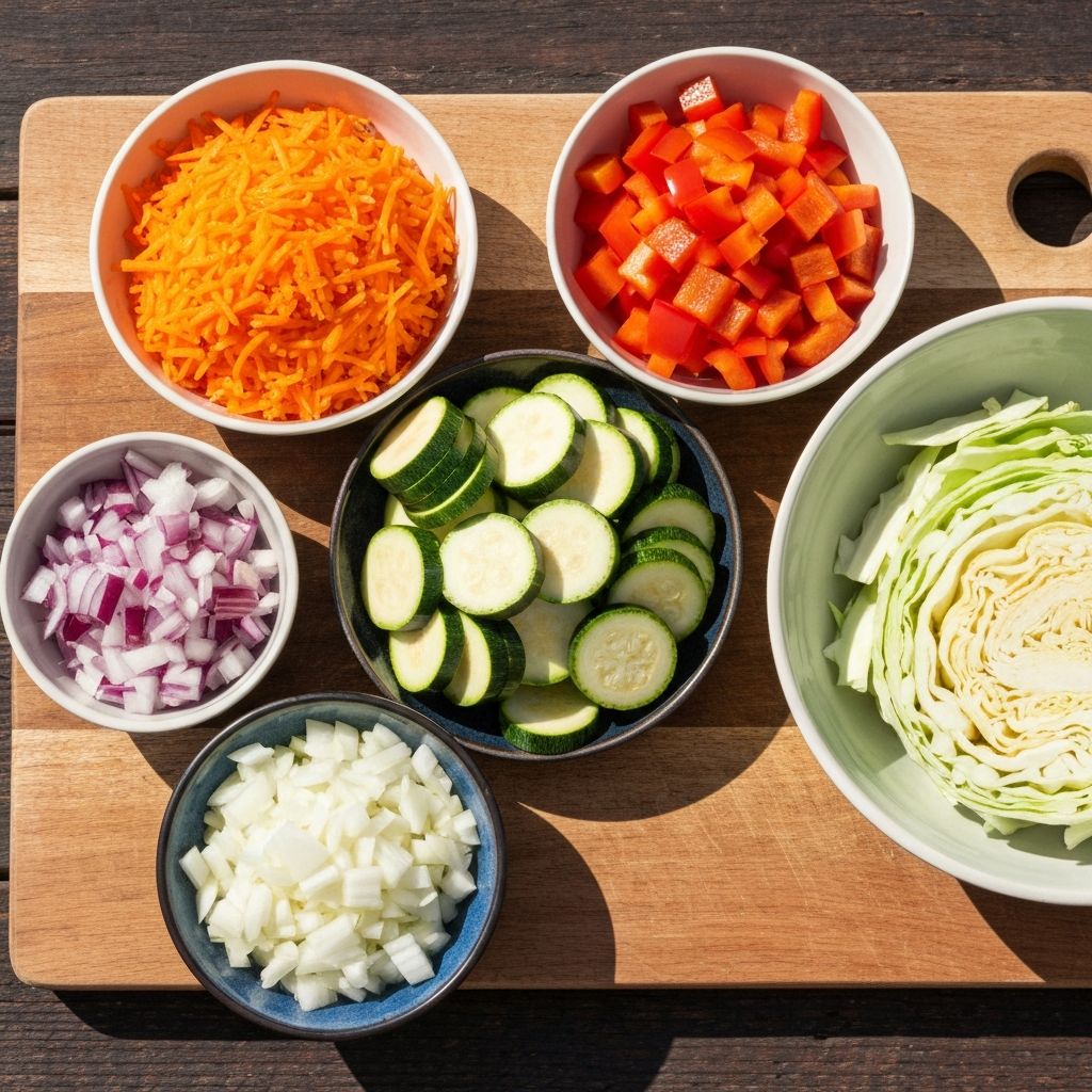 Freshly chopped and grated colorful vegetables