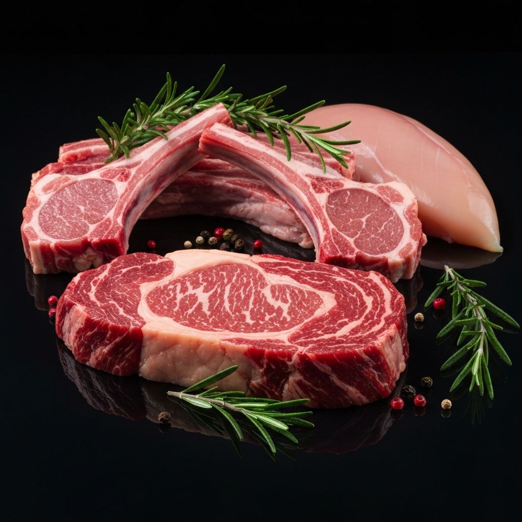 Premium fresh cuts of meat with herbs